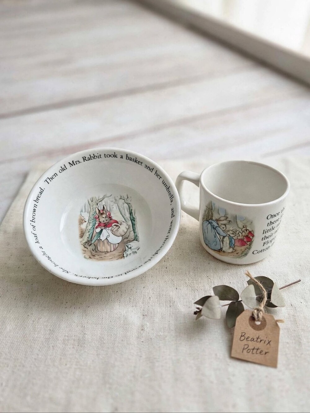 VTG Wedgwood Beatrix Potter Peter Rabbit 2-Piece Child's Bowl & Mug Set